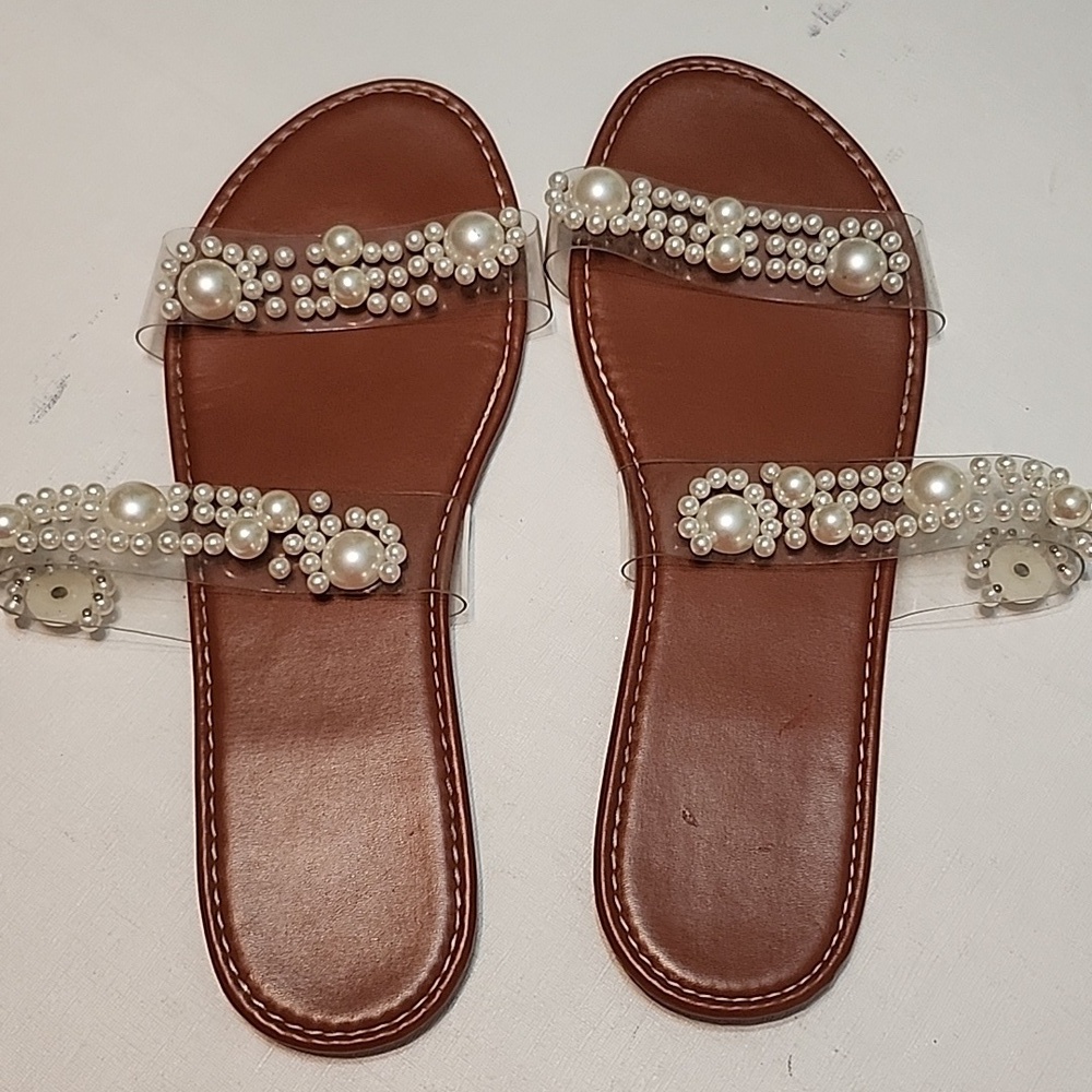 Pearl Embellished Clear Sandals, Size 43/11.5 - Picture 8 of 10